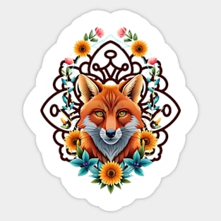 Fox and flowers tattoo style 1 Sticker